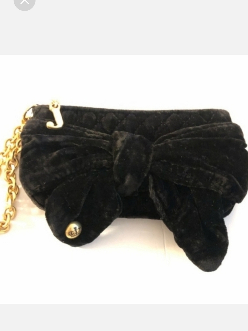 Juicy Couture Y2k Plushy Black Velvet Bow Wristlet with Gold Brass Chain